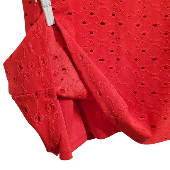 Tiana B Size 18W Dress Shift Stretch Eyelet Overlay Ruffle Bell Sleeve Midi Red - Picture 12 of 14